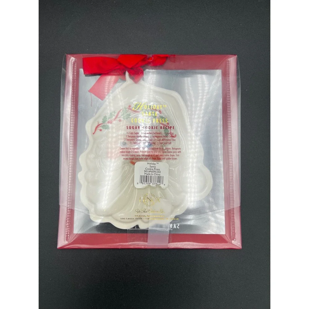 Lenox Holiday Santa Cookie Press Stoneware Christmas Decor 6095202 Cream Red Bow